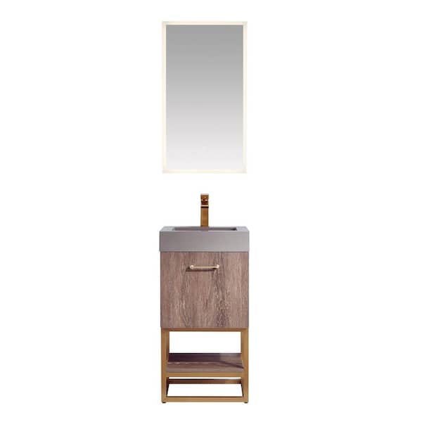 ROSWELL Alistair 18 in. W x 18 in. D x 34 in. H Single Sink Bath Vanity in North Carolina Oak with Grey Composite Top and Mirror