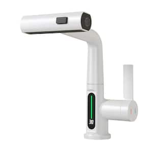 3 in 1 Single Handle Pull Out Sprayer Kitchen Faucet with LED Temperature Digital Display in White