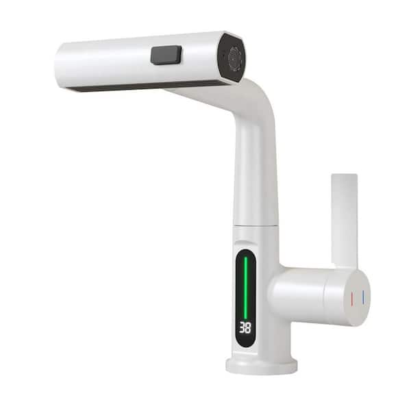 LORDEAR 3 in 1 Single Handle Pull Out Sprayer Kitchen Faucet with LED Temperature Digital Display in White