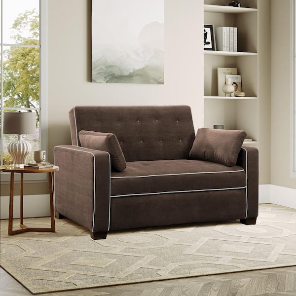 Serta Augustus 37 6 In Java Polyester 3 Seater Convertible Tuxedo Sofa With Square Arms Full The