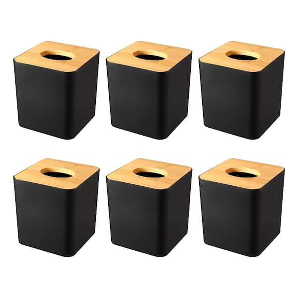 Six Pack Black Tissue Box Covers, 5 in W x 5 in D x 5.5 in H, for Bathrooms, Home and Office, Restaurants