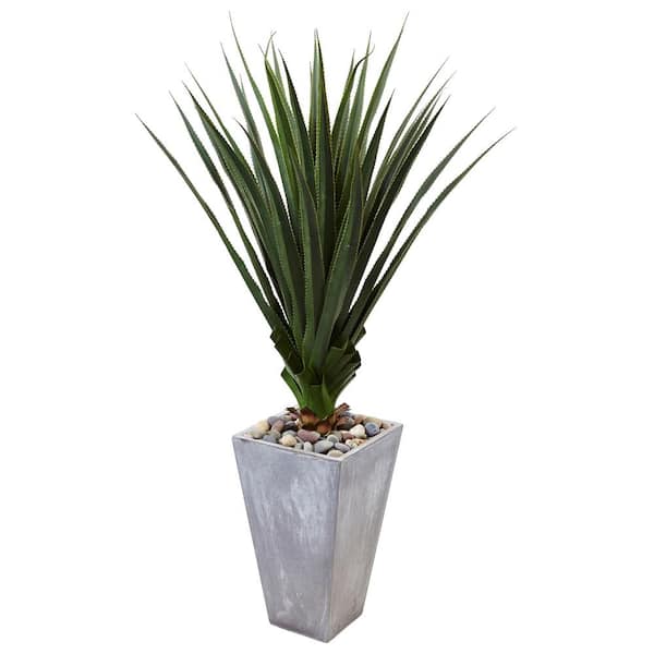 Nearly Natural Indoor/Outdoor 5 ft. H Spiked Artificial Agave in Cement Planter