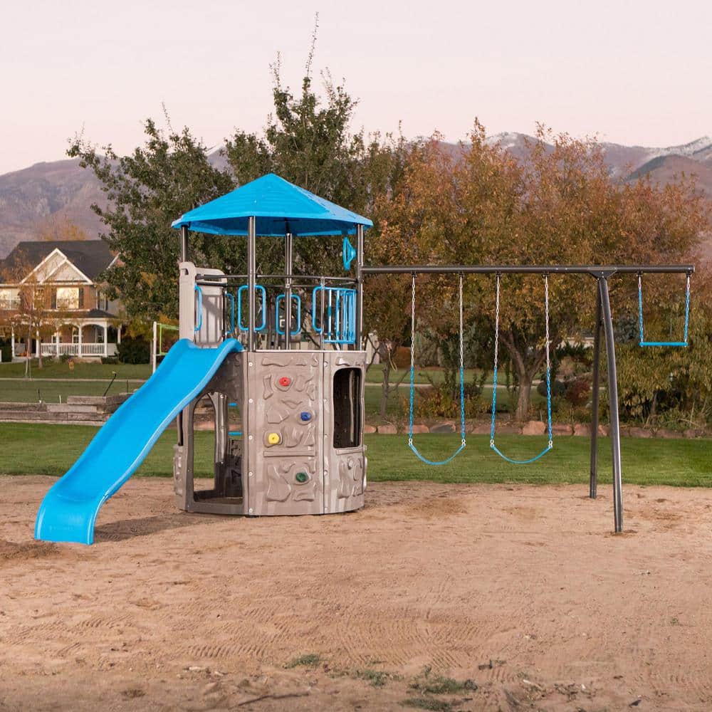 Blue and Gray Steel and Polyethylene Adventure Tower Playset