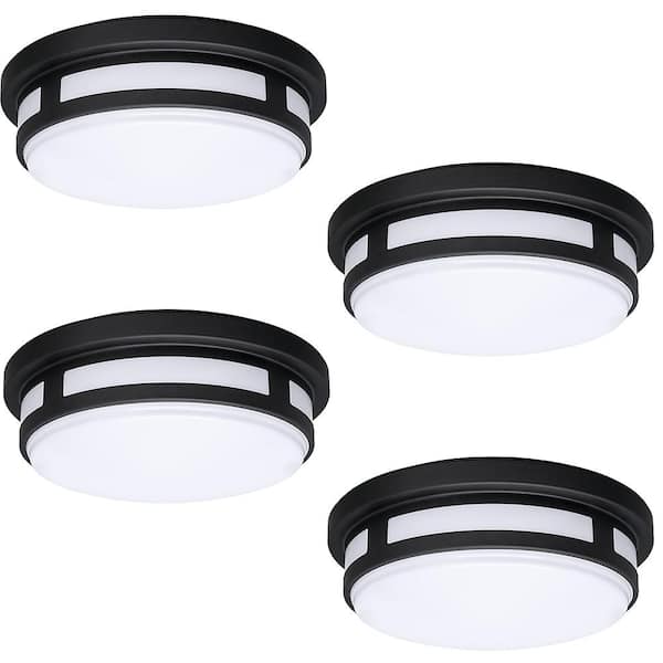 Hampton Bay 11 In 1 Light Round Black Led Indoor Outdoor Flush Mount Ceiling Porch 830 Lumens 4 Pack 54471291 4pk The Home Depot - Outdoor Led Patio Ceiling Lights