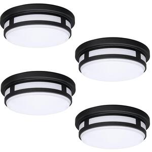 11 in. Round Black Indoor Outdoor LED Flush Mount Ceiling Light Adjustable CCT 830 Lumens Wet Rated (4-Pack)