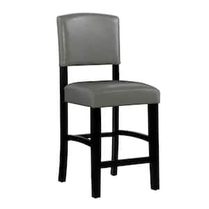 Mary 24 in. Seat Height Black High-back wood frame Counterstool with Gray Faux Leather seat