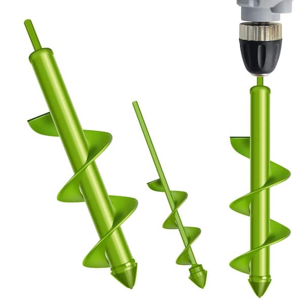 High-Carbon Steel Garden Auger Drill Bit Set (2-Piece) for Planting with 3/8 in. Hex Shank in Green