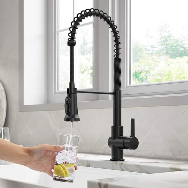 Britt 2-in-1 Commercial Style Pull-Down Single Handle Water Filter Kitchen Faucet in Matte Black