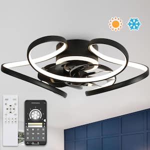 22 in. Indoor Flower Design Black Dimmable Ceiling Fan with Integrated LED Light and Remote Flush Mount Ceiling Lighting