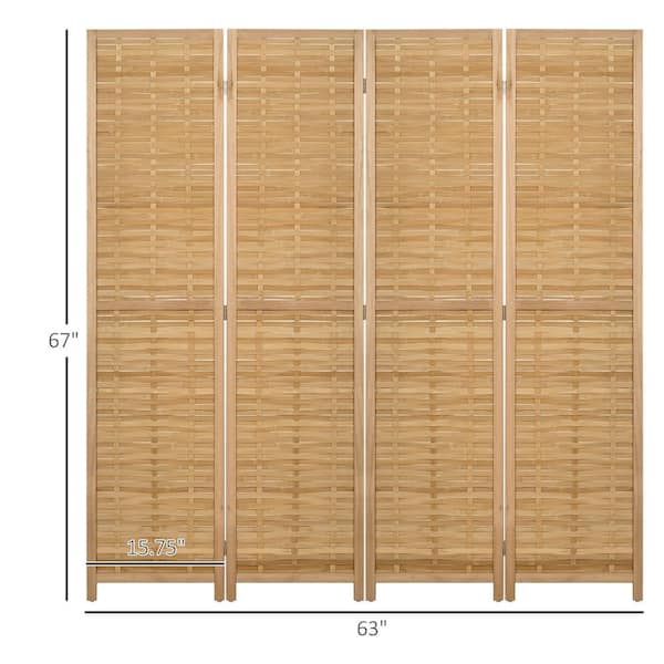 HOMCOM Blinds Style 4-Panel Wood Room Divider, 67'' Tall Folding