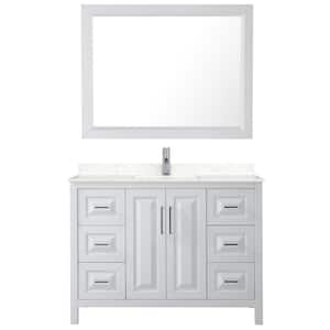 Daria 48 in. W x 22 in. D Single Vanity in White with Cultured Marble Vanity Top in Light-Vein Carrara with Basin&Mirror