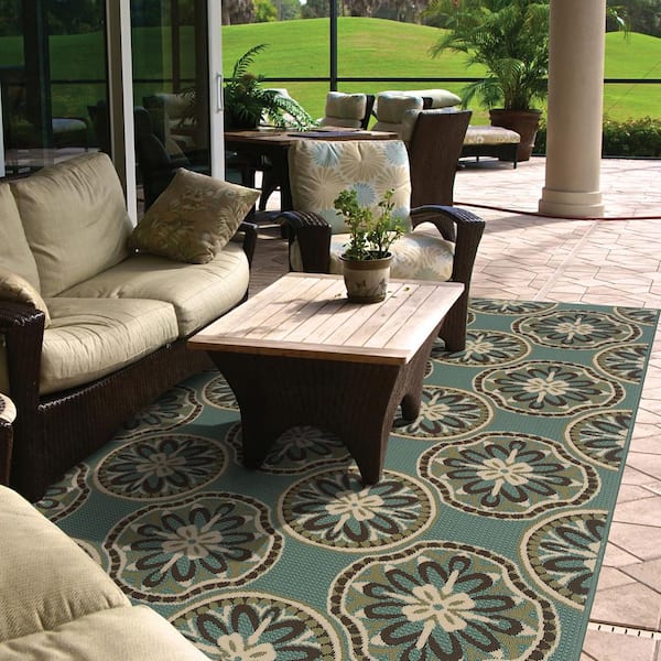 Trinidad Blue 5 ft. x 8 ft. Indoor/Outdoor Patio Area Rug