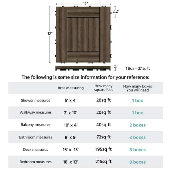 12 x 12 Wood Interlocking Deck Tile in Brown Yaheetech