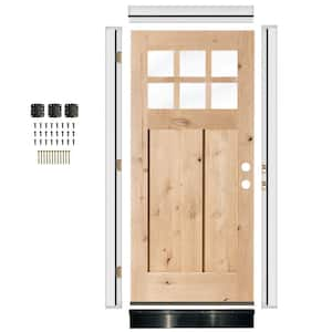 DIY RTA Kit 36in.x80in. Knotty Alder Left-Hand/Inswing 6 Lite Clear Glass Unfinished Wood Ready To Assemble Front Door