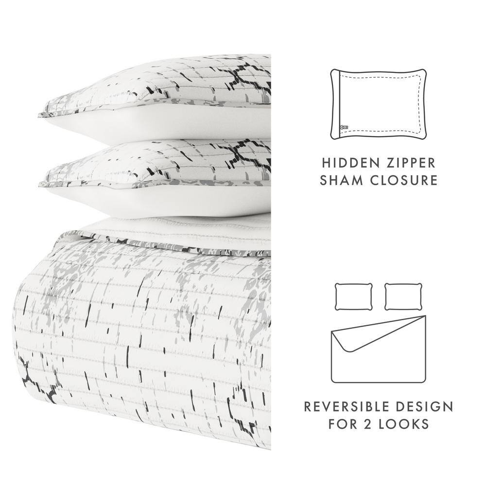 Light Grey King Microfiber Reversible Quilt Set with Shams