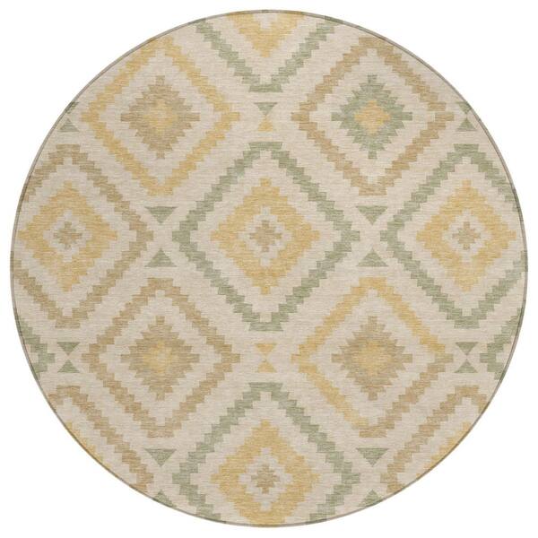 Chantille Machine Washable Indoor/Outdoor Abstract ACN3140 Wheat 8 ft. x 8 ft. Round Rug