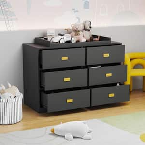 6-Drawer Gray Wooden Chest of Drawers Storage Dresser Freestanding Cabinet 45.1 in. W x 18.9 in. D x 30.1 in. H