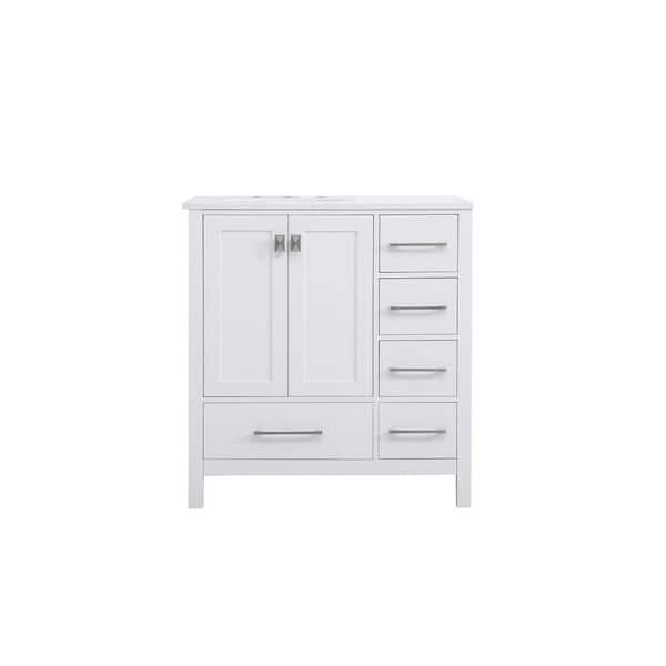 32 in. W x 22 in. D x 34 in. H Single Bathroom Vanity in White with Engineered Stone Top in Calacatta with White Basin