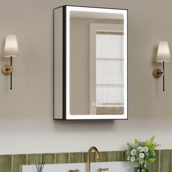 Amelia 14 in. W x 24 in. H Rectangular Aluminum Medicine Cabinet with Mirror, Adjustable Shelf, Dimmable Light, Anti-Fog