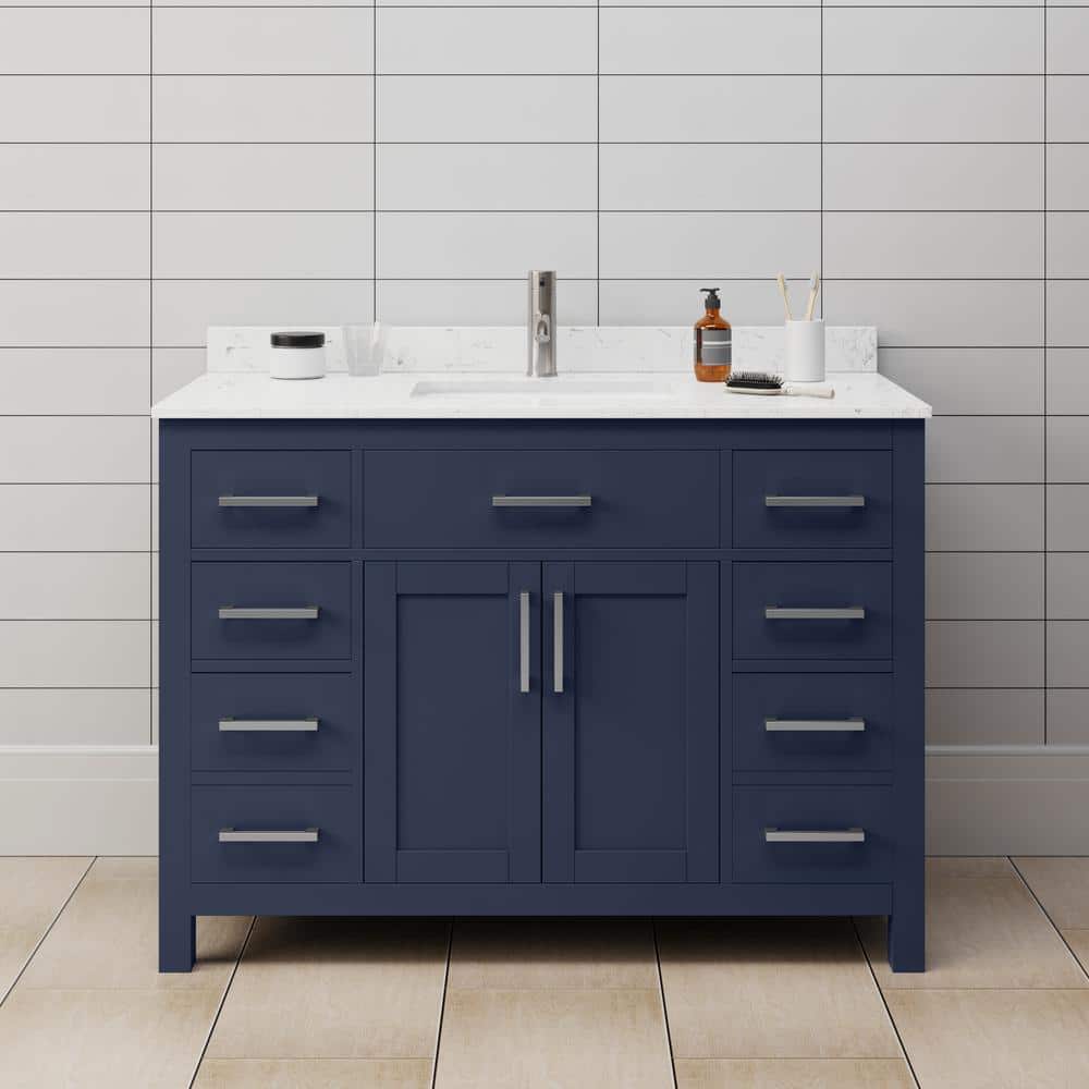 Beckett 48 in. W x 22 in. D x 35 in. H Single Sink Bathroom Vanity in Dark Blue with Carrara Cultured Marble Top price history on PriceWatchPro