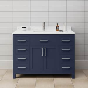 Beckett 48 in. W x 22 in. D x 35 in. H Single Sink Bathroom Vanity in Dark Blue with Carrara Cultured Marble Top