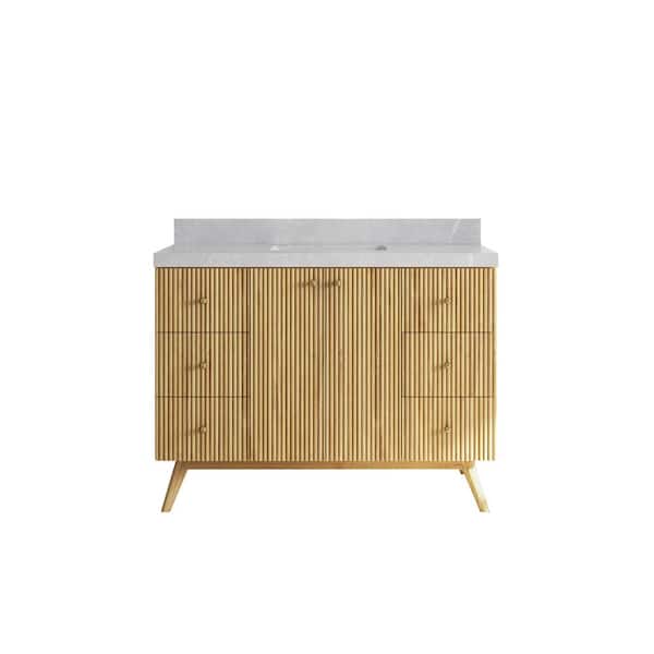 Willow Collections Pasadena Teak 48 in. W x 22 in. D x 36 in. H Single Sink Bath Vanity in Light Teak with 2 in. Pearl Gray Quartz Top