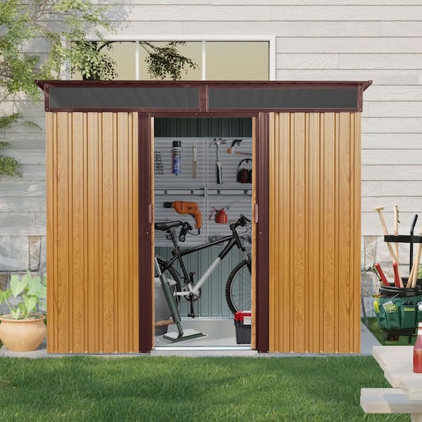 8 ft.W x 6 ft.D Outdoor Metal Storage Shed, Tool House with Lockable Sliding Doors,Transparent Plate,Coffee (45 sq. ft.)