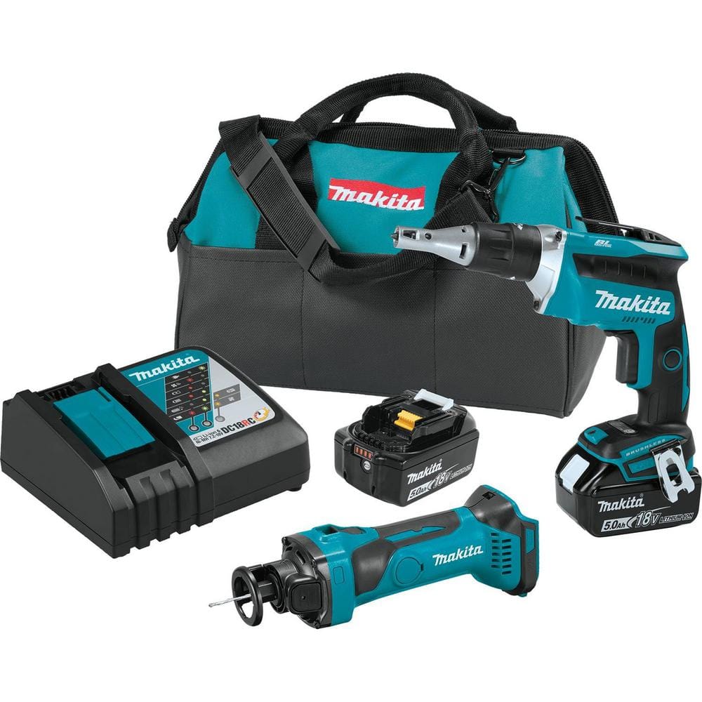 Makita 18V LXT Lithium-ion Cordless 2-Piece Combo Kit (Brushless Drywall  Screwdriver/Cut-Out Tool) 5.0Ah XT255T The Home Depot