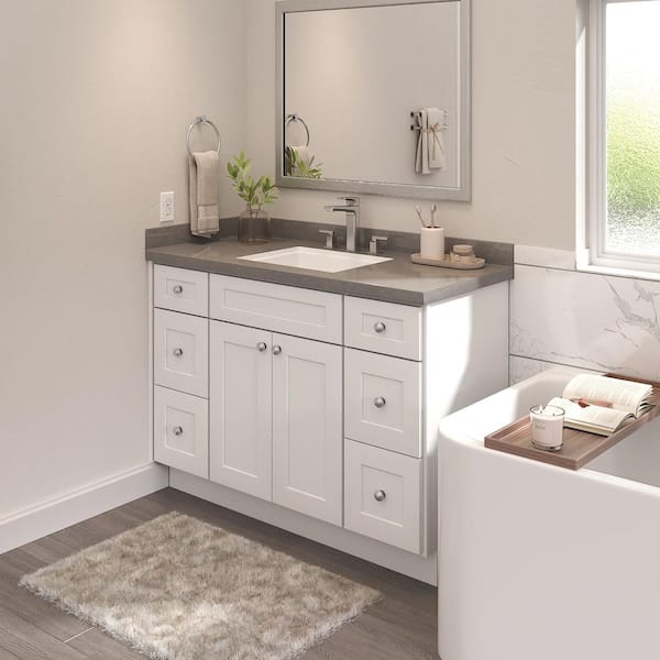 48 in. W 21 in. H 34.5 in. D Ready to Assemble Plywood Vanity Kitchen Cabinet in Painted White with 2 Drawer