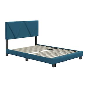 Vector Blue Linen Upholstered Queen Platform Bed Frame with Headboard