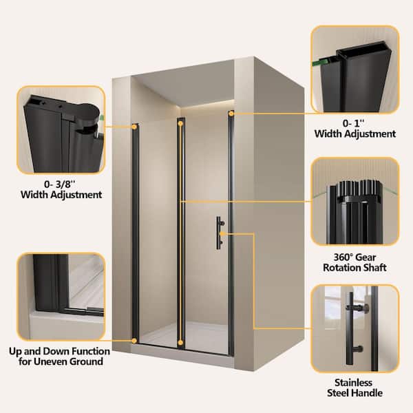 Zeafive 32 to 33.25 in. W x 72 in. H Frameless Shower Door