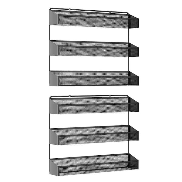 2 Pack Black Wall Mounted or Countertop 3 Shelf Spice Storage Rack for Kitchen Cabinet Pantry Bathroom