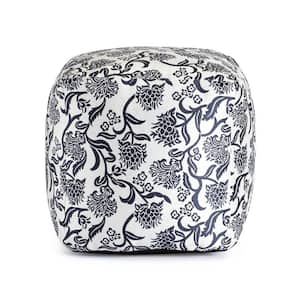 Chamonix Blue and Ivory Pouf (18 in. H x 18 in. W x 18 in. D)
