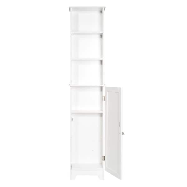 Redmon Contemporary Country Collection 13.38-in W x 65-in H x 8-in D White MDF Freestanding Linen Cabinet Redmon Contemporary Country Collection 13.38-in W x 65-in H x 8-in D White MDF Freestanding Linen Cabinet