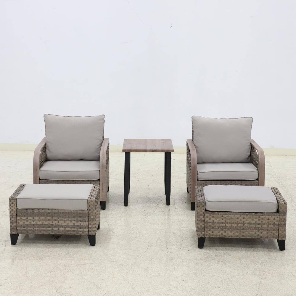 COOS BAY 5-Piece Brown Wicker Outdoor Conversation Set Patio Lounge ...