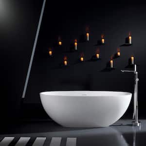 65 in. x 29 in. Solid Surface Stone Resin Freestanding Soaking Bathtub with Center Drain in White