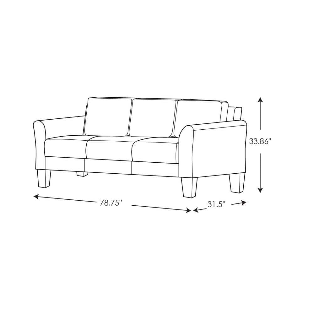 Dark Gray Microfiber 3-Seat Rolled Arm Sofa with Wooden Frame
