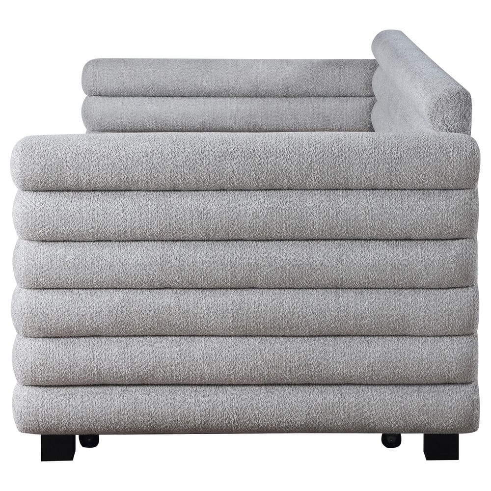 Gray Boucle Upholstered Twin Daybed with Trundle