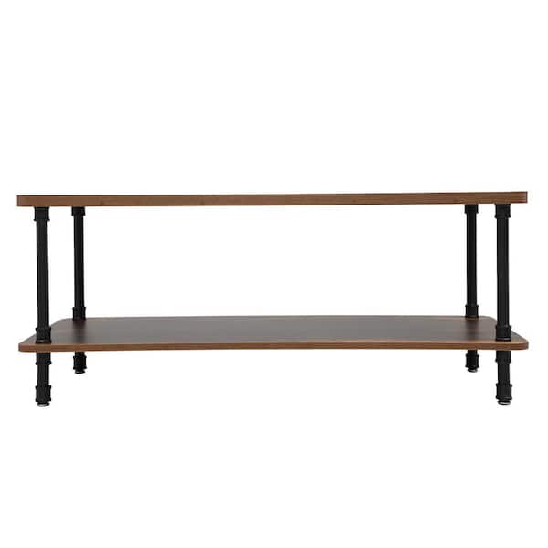 cadeninc 43.31 in. Brown Rectangle Solid Wood Coffee Table with Storage Shelf