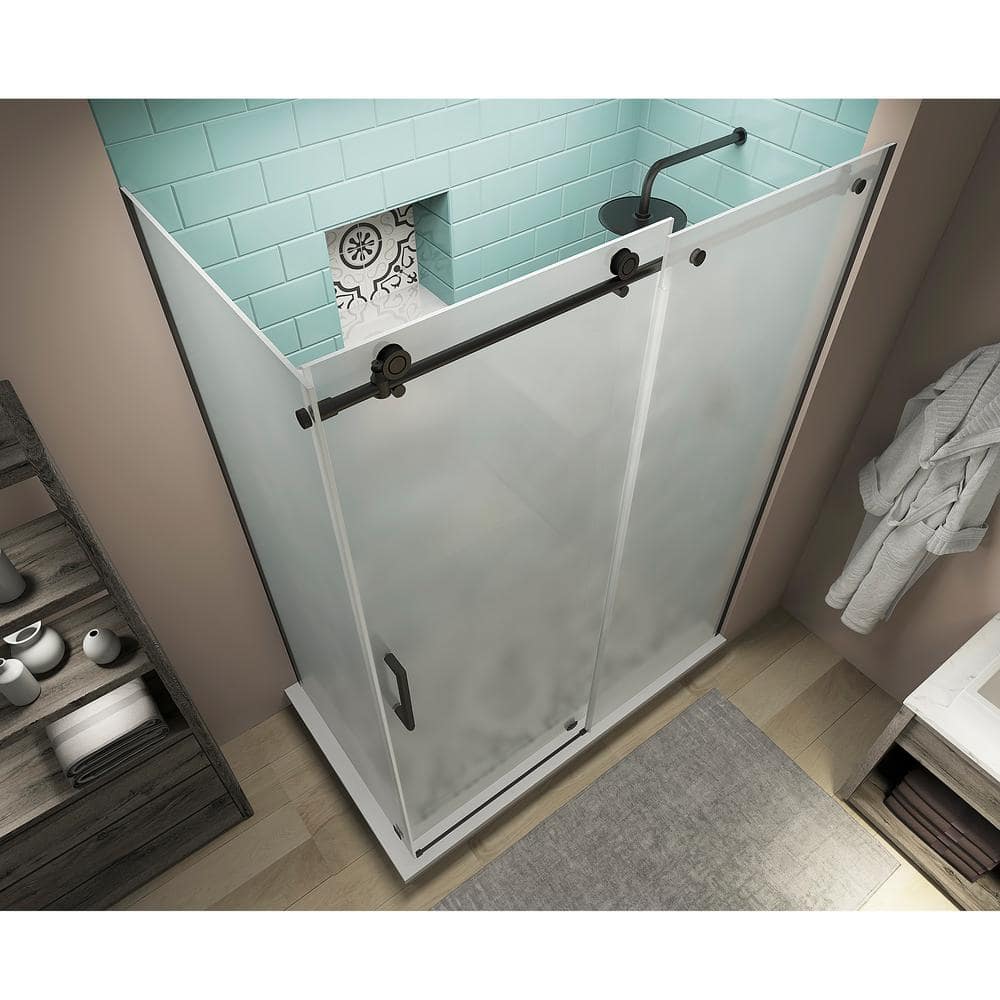 Coraline XL Matte Black Frameless Sliding Shower Enclosure with Frosted Glass