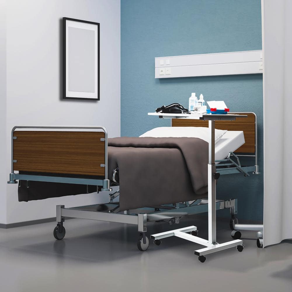 White Adjustable Height Rolling Laptop Desk with Wheels