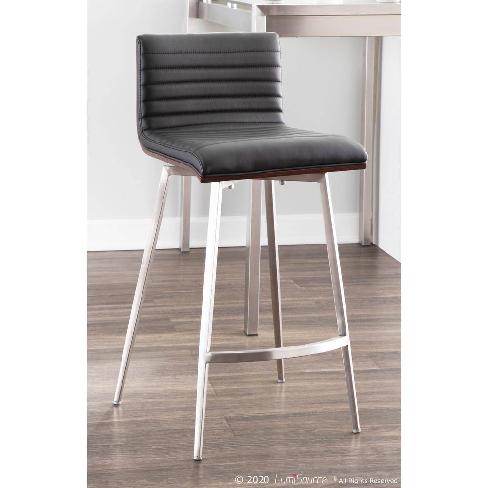 Modern Black Faux Leather Swivel Counter Height Stool with Wood Back