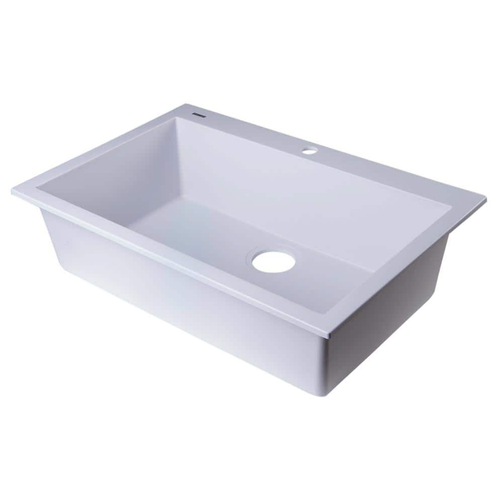 White 30'' Drop-In Single Bowl Granite Kitchen Sink