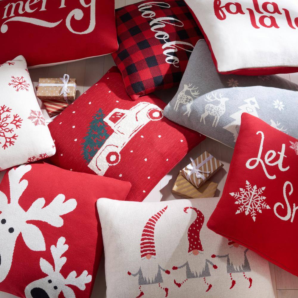 Red and White Cotton Christmas Accent Pillow