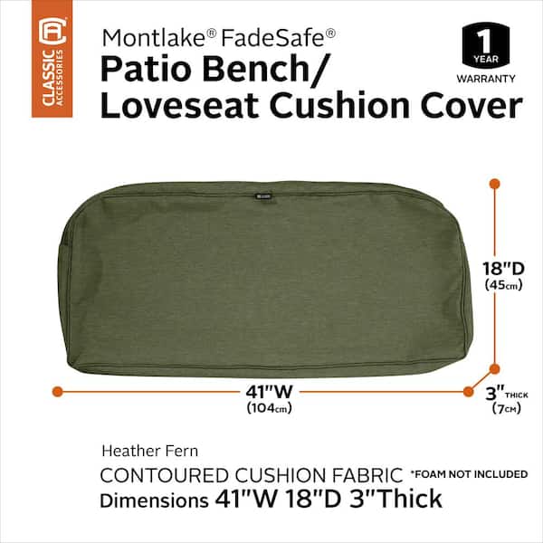 Classic Accessories Montlake Water-Resistant 41 x 18 x 3 Inch Patio Bench/Settee Cushion Slip Cover Heather Fern Green