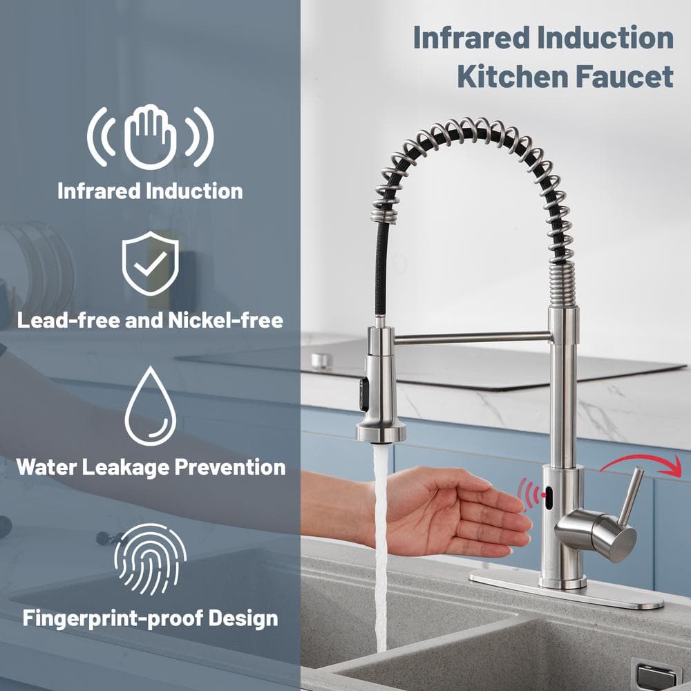 Brushed Nickel Touchless Pull-Down Kitchen Faucet with Spray