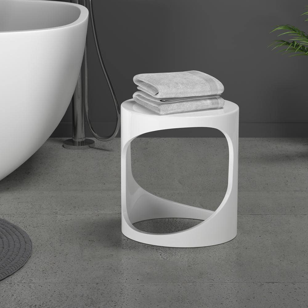Glossy White Resin Oval Shower Stool