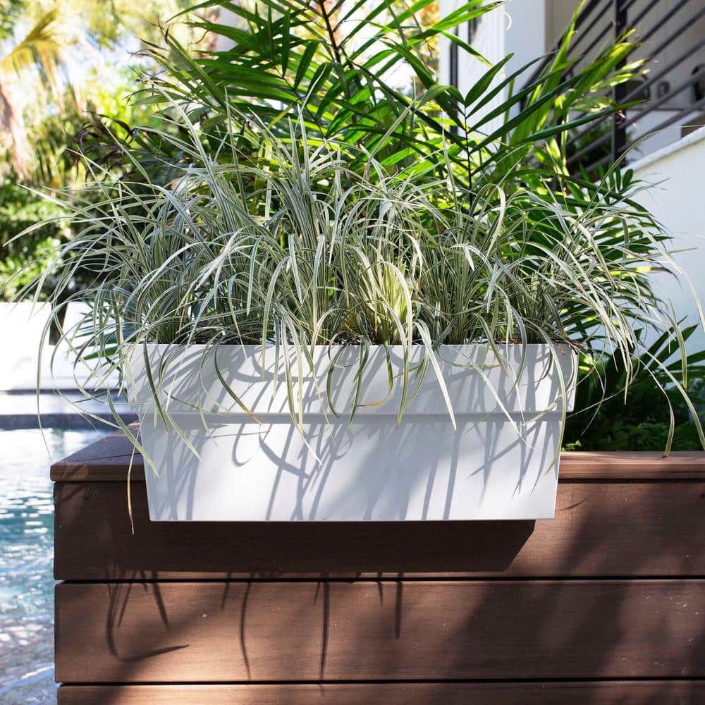 White Recycled Plastic Rectangular Deck Rail Planter