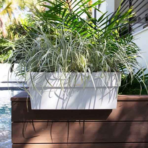 Bloomers 24-Inch Deck Railing Planter - White, Fits 2x4 & 2x6 Railings, HDPE, Drainage Holes, BPA-Free