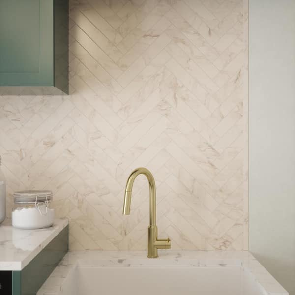 Take Home Tile Sample - Milky Veil White 2 in. x 6 in. Honed Subway Marble Wall and Floor Tile